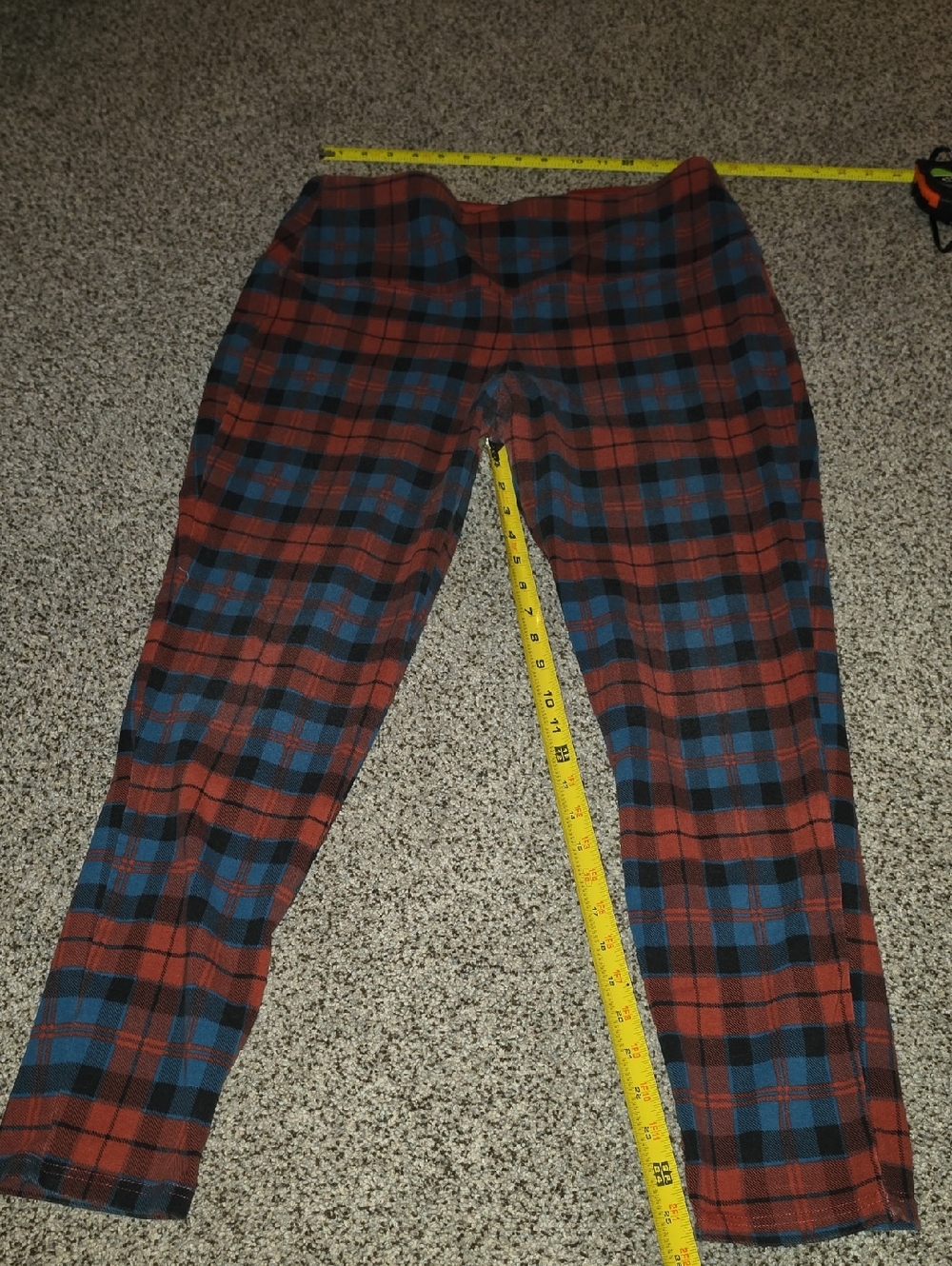 Suave Plaid Stretch Leggings Pants in Red & Blue Tummy Control Xl